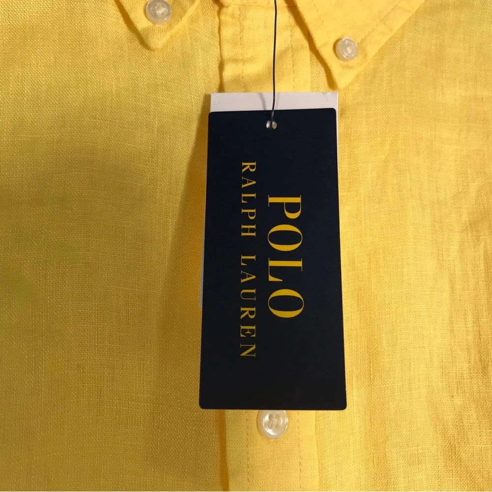 Ralph Lauren Linen Log Sleeve Button Up Shirt, Boy's Size XL 18/20 - Yellow